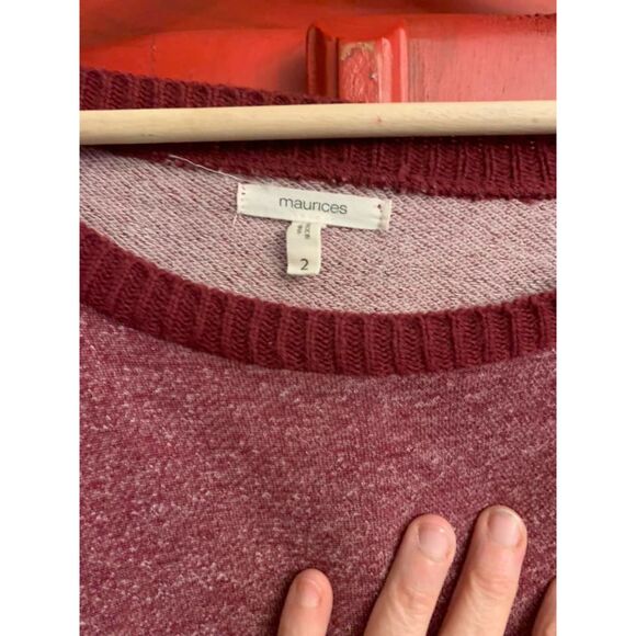 Maurice's Size 2  plus size Burgundy Laced up Front Sweatshirt Light Weight EUC - Picture 3 of 3